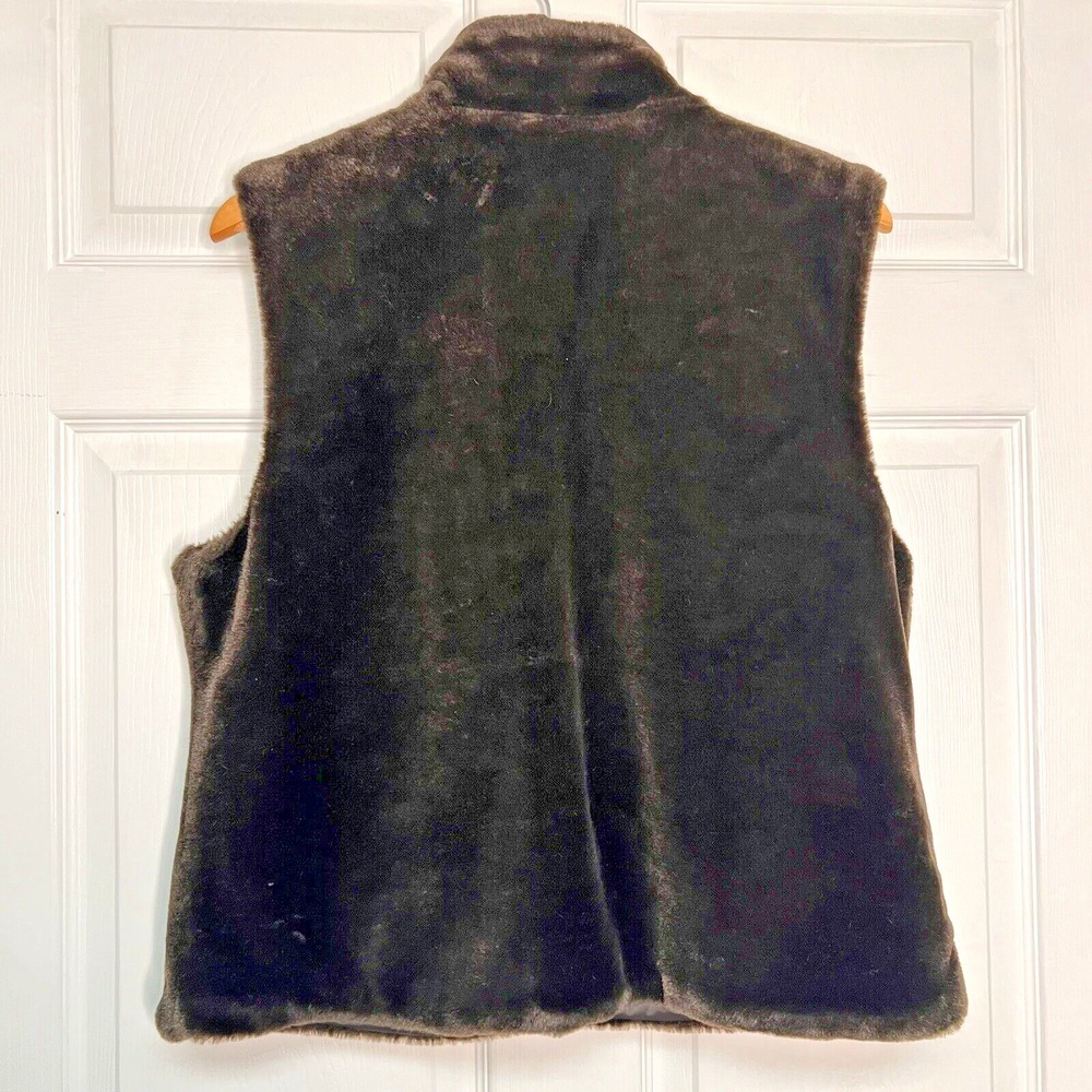 VTG Blassport Womens M Brown Reversible Vest Faux Fur Full Zip Mock Neck Classic - Picture 5 of 12